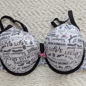 Victorias Secret Lined Perfect Coverage Black Bra 36D EUC